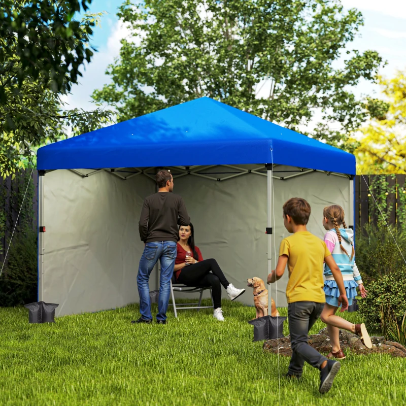 Outsunny Tonnelle Pliable Pop-up 3x3 m avec 2 Parois Latérales Anti-UV Hauteur Réglable Sacs de Sable et Sac de Transport Bleu