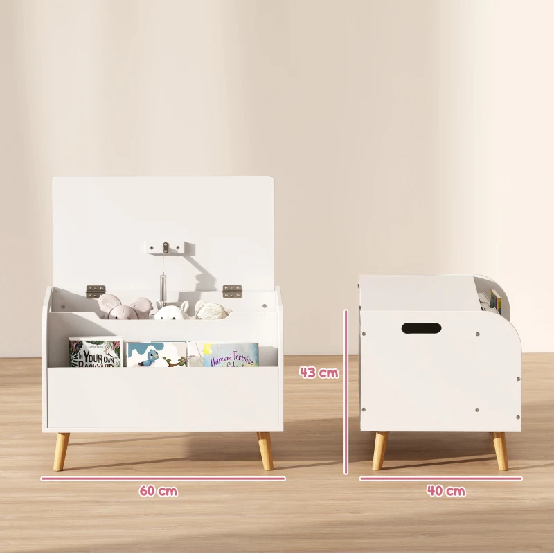 AIYAPLAY Cassapanca porta giocattoli per bambini con coperchio ribaltabile e scomparto aperto, 60x40x43 cm, bianco