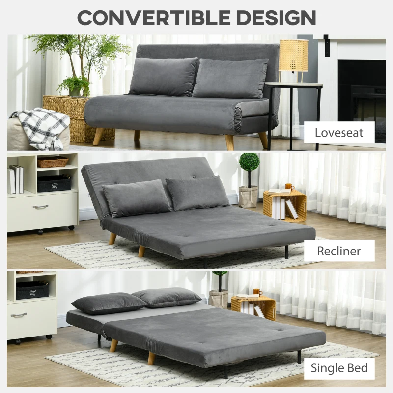 HOMCOM Sofa do relaksu, w tym 2 poduszki, wygląd weluru, 130 x 78 x 79 cm, Szary