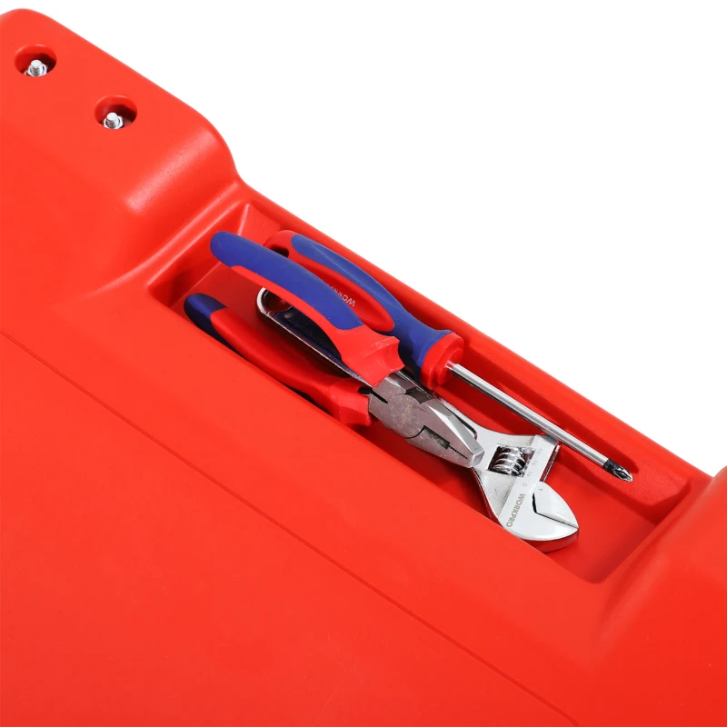 DURHAND Cărucior pentru mecanici cu tetieră căptușită și 2 tăvi laterale din plastic roșu, 100x48x12 cm