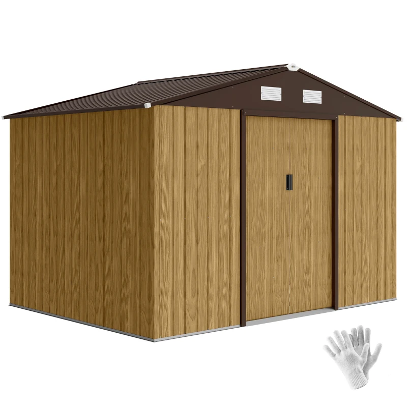Outsunny Abri de jardin extérieur 4,9 m² 277x195x192 cm avec porte coulissante ventilation et kit de fondation marron