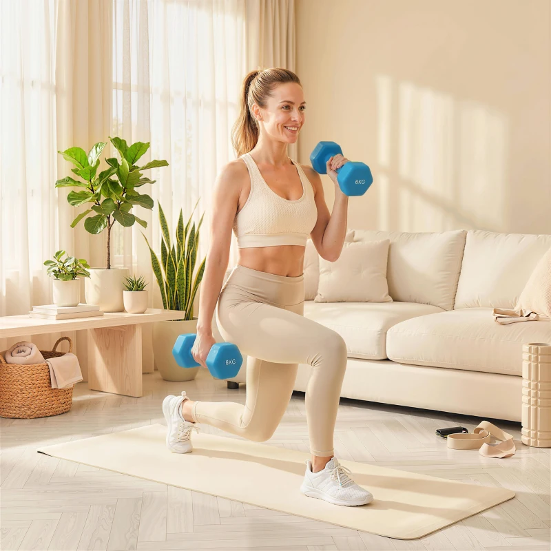 SPORTNOW Set 2 Gantere Hexagonale de 2x6kg din Metal și Plastic cu Mâner Antiderapant, 22x10x10 cm, Albastru