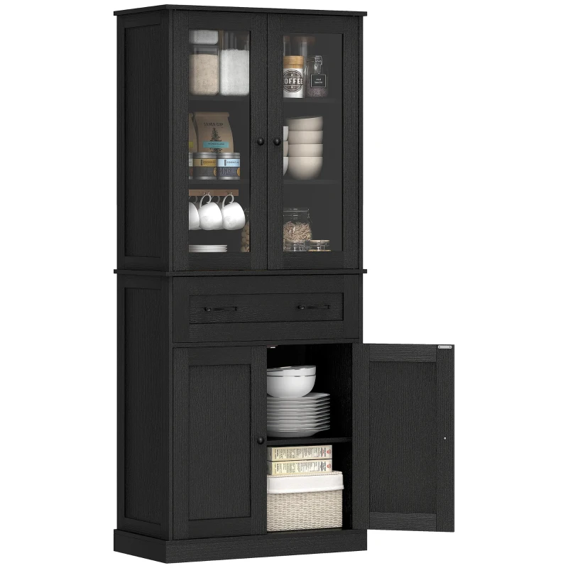 HOMCOM Armoire de cuisine, buffet, façade en acrylique, tiroirs, 76 x 40 x 182,5 cm, Noir