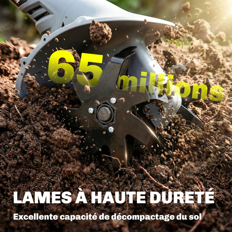 Outsunny Motoculteur sans fil, Rotavator électrique 18V avec 2 batteries 4000mAh, chargeur, largeur de travail 20 cm Gris