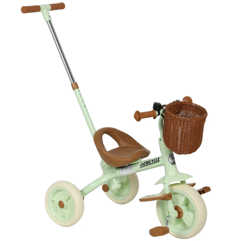 AIYAPLAY Triciclo per Bambini 2 in 1 con maniglione e cestino, 2-5 anni, Verde