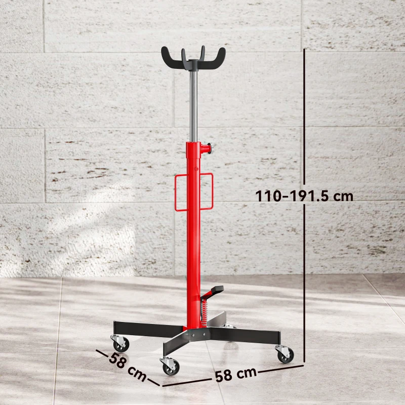 HOMCOM Cric idraulico 500 kg con ruote e pedale, 58x58x110-191,5 cm, Rosso