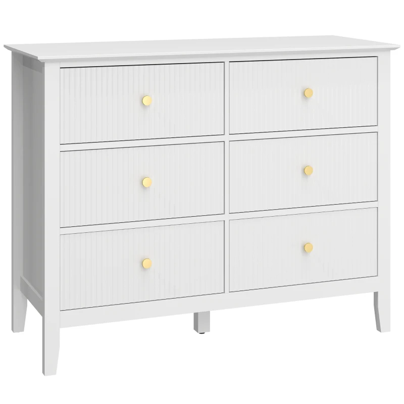 HOMCOM Commode Sideboard 6 tiroirs - Armoire de rangement moderne pour salon, chambre, entrée 100 x 40 x 78 cm Blanc