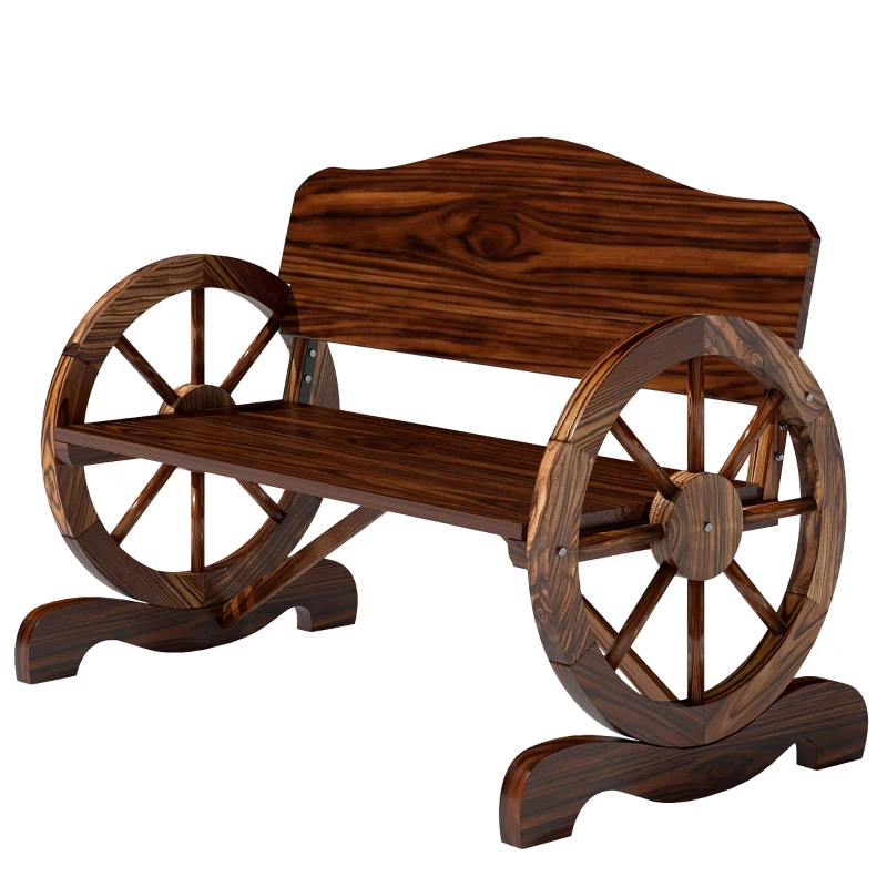 Outsunny Panca da giardino 2 posti in legno rustico, Marrone