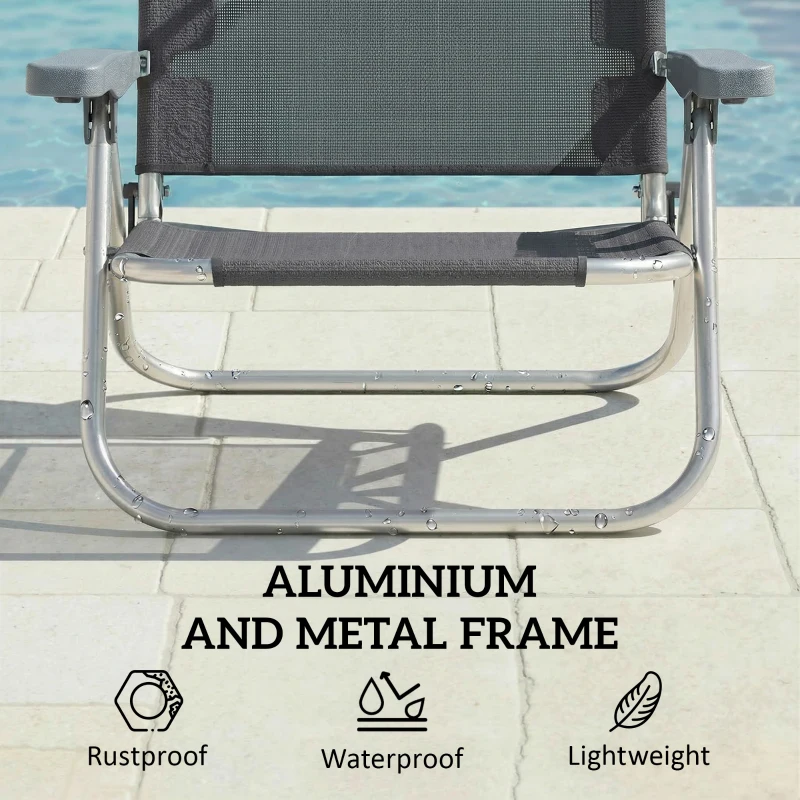 Outsunny Șezlong pliabil pentru grădină cu pernă copertină reglabilă spătar reglabil în 6 poziții 62 x 68 x 79 cm Gri închis