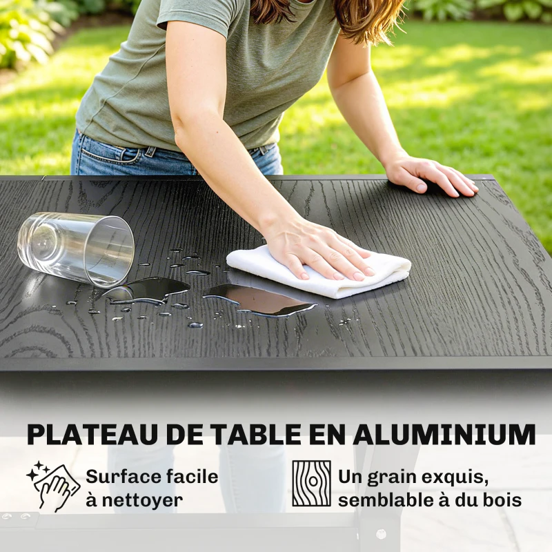 Outsunny Table de Jardin Extensible Aluminium Table de Repas Extérieure Effet Bois 8-10 Personnes 214x85x73cm Gris Anthracite
