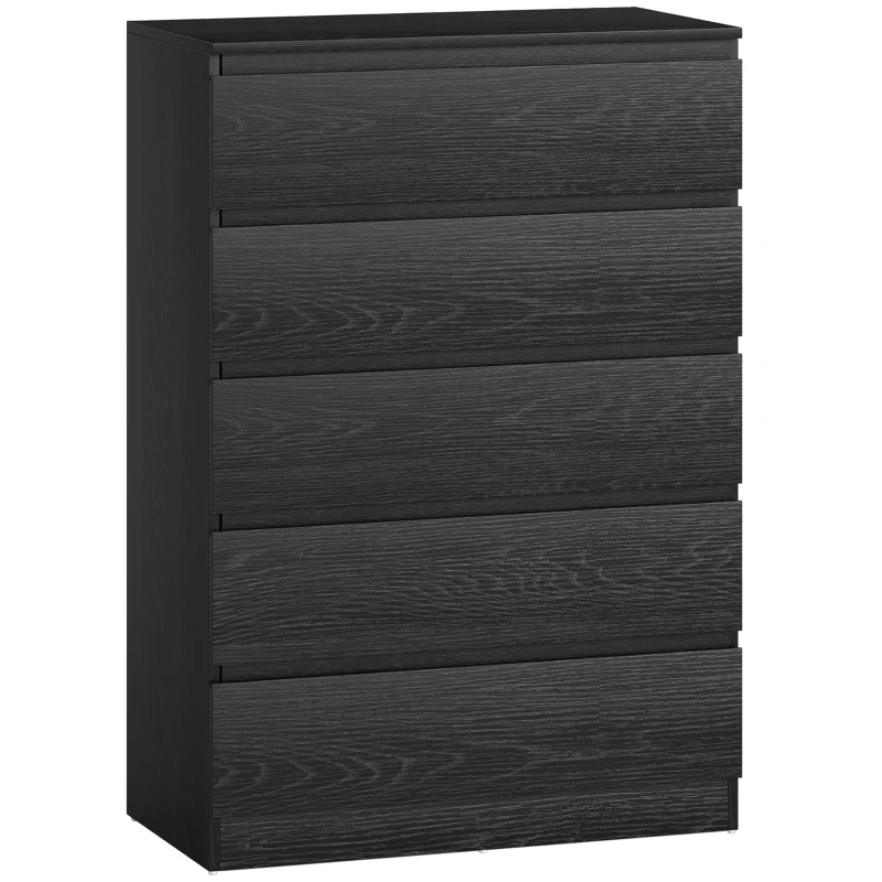 HOMCOM Commode pour Chambre 5 Tiroirs Chiffonnier pour Salon Bureau Style Moderne 77x40x111,5 cm Noir Veiné