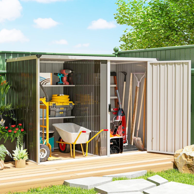 Outsunny Gartenschuppen aus verzinktem Stahl, abschließbar, 231 x 125 x 162 cm, Grau