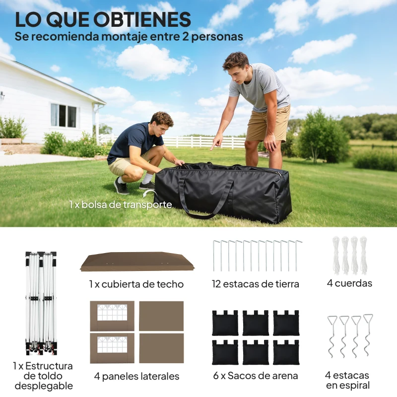 Outsunny Tonnelle pliante 6x3 m avec bandes réfléchissantes UPF 50+ montage facile système de verrouillage central imperméable beige