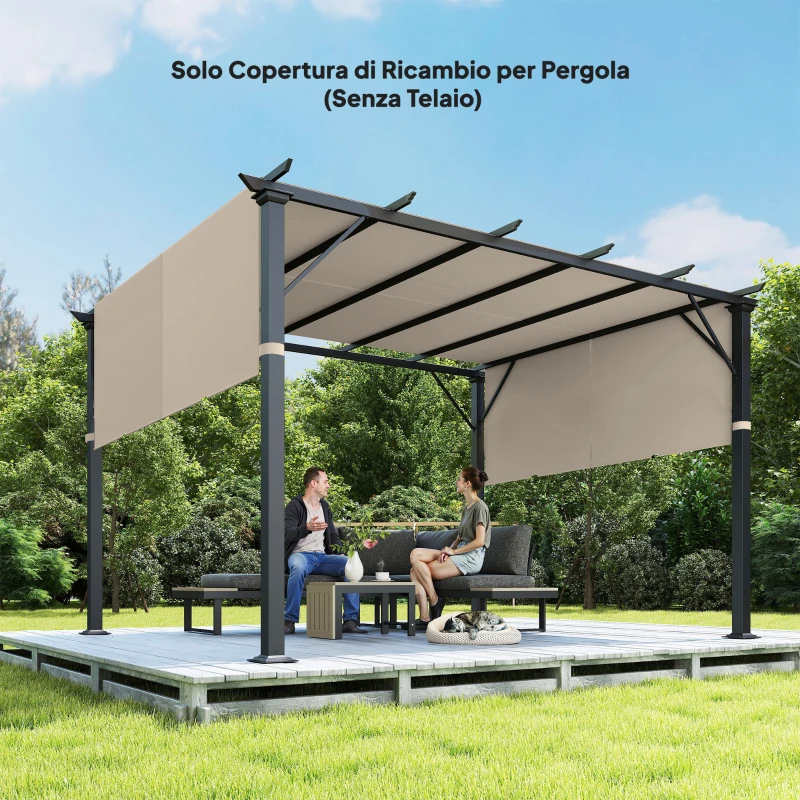 Outsunny Housse pour Gazebo Pergola 3 x 3 m en Polyester avec Poches et Sangles, 488 x 122 cm, Kaki
