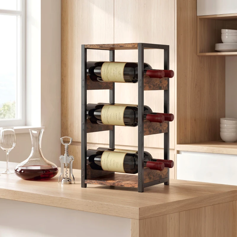 HOMCOM Botellero para 6 botellas, botellero con estantes ondulados, 22 x 24 x 49,2 cm, marrón rústico