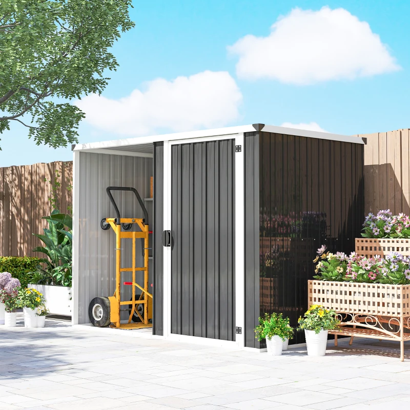 Outsunny Gartenschuppen aus verzinktem Stahl, abschließbar, 231 x 125 x 162 cm, Grau