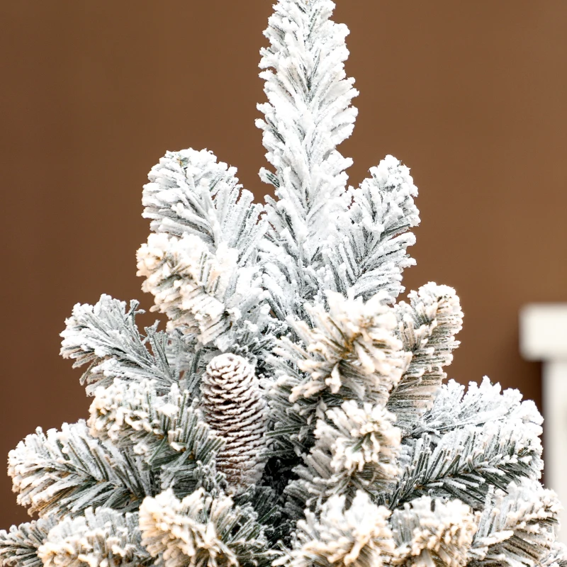HOMCOM Albero di Natale artificiale 60 cm con neve e 72 punte, 6 pigne e base in cemento, 37x37x60 cm, verde e bianco