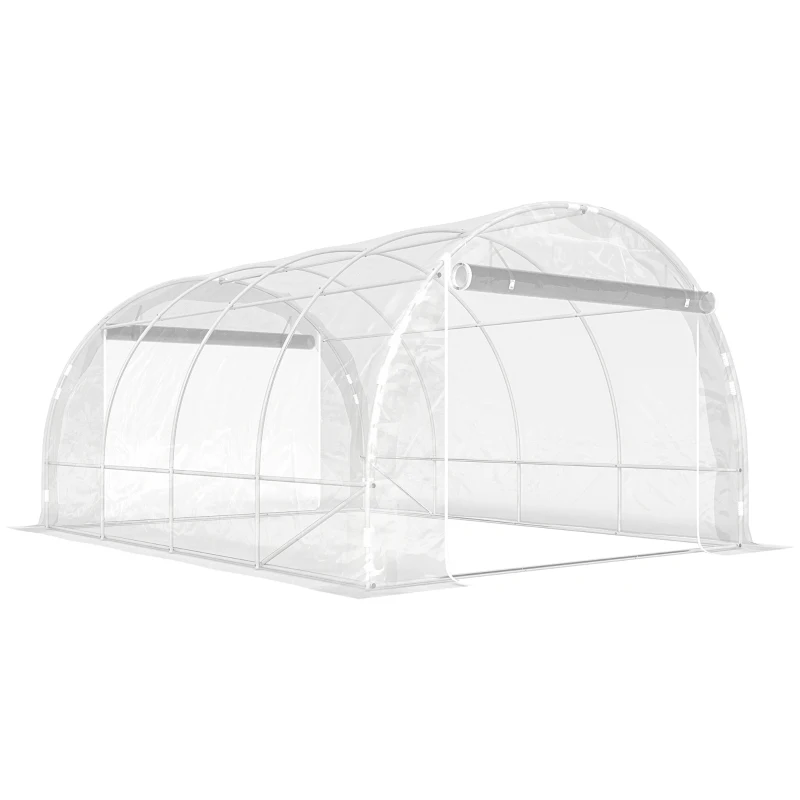 Outsunny Serre tunnel 3x4x2 m avec portes enroulables, châssis en acier et couverture en PE anti-UV, transparent