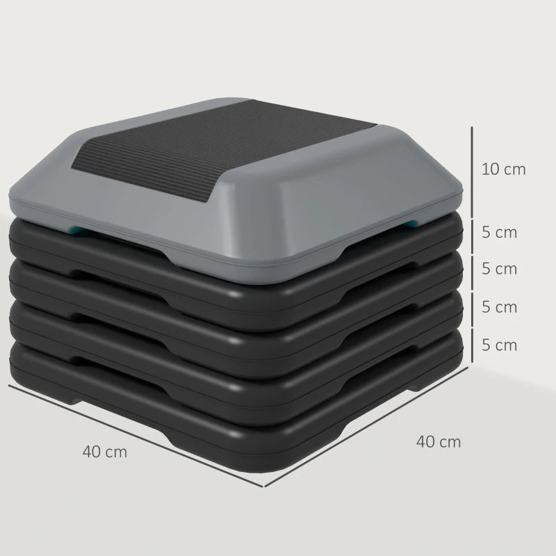 SPORTNOW Step pour fitness, stepper antidérapant à hauteur réglable 10/15/20/25/30 cm, charge 150 kg, gris