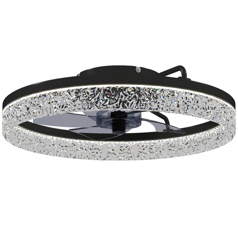 HOMCOM Ventilateur de plafond avec lumière, ventilateur de plafond LED dimmable avec télécommande pour chambre et salon, Noir