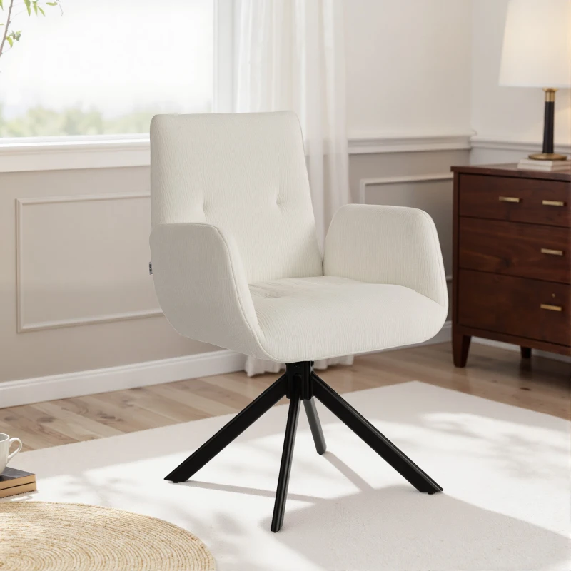 HOMCOM Poltrona Moderno imbottita, Sedia d'accento girevole fino a 120 kg, 60x61x88 cm, bianco crema