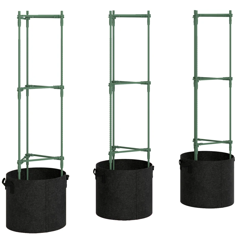 Outsunny Bac surélevé avec treillis, 3 sacs de 83,7 L, bac triangulaire de plantation, tuteur pour tomates, 35 x 35 x 120 cm