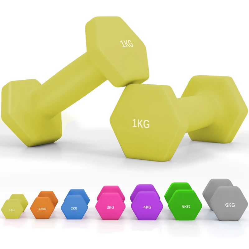 SPORTNOW 2 x 1kg Hexagonal Dumbbells Weights Set with Non-Slip Grip for Home Gym Workout, Yellow