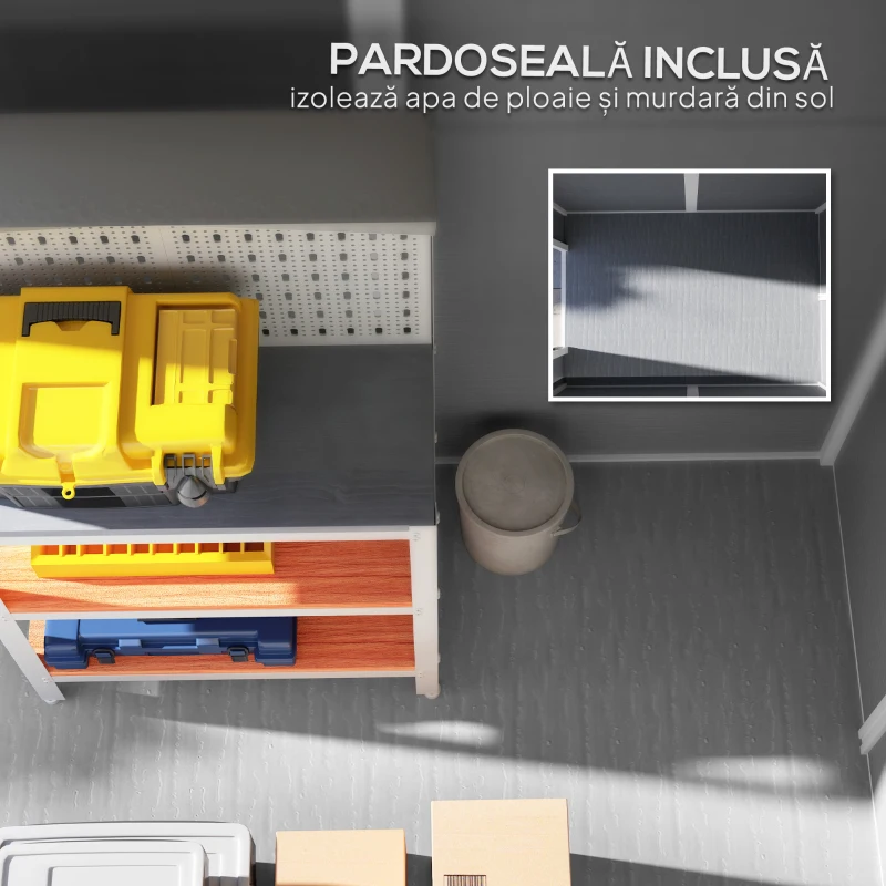 Outsunny Magazie de Grădină din Rășină cu Podea, Ușă Blocabilă și Fereastră, 1,3 x 1,8 m, Gri(m-4)