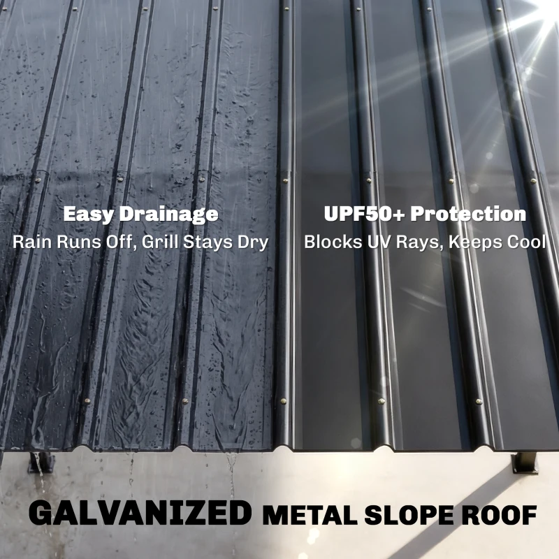 Outsunny Pawilon grillowy 2,71 x 1,82 m z pochyłym dachem, bocznymi półkami, ochroną UV 50+, czarny