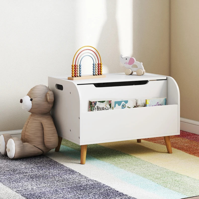 AIYAPLAY Cassapanca porta giocattoli per bambini con coperchio ribaltabile e scomparto aperto, 60x40x43 cm, bianco