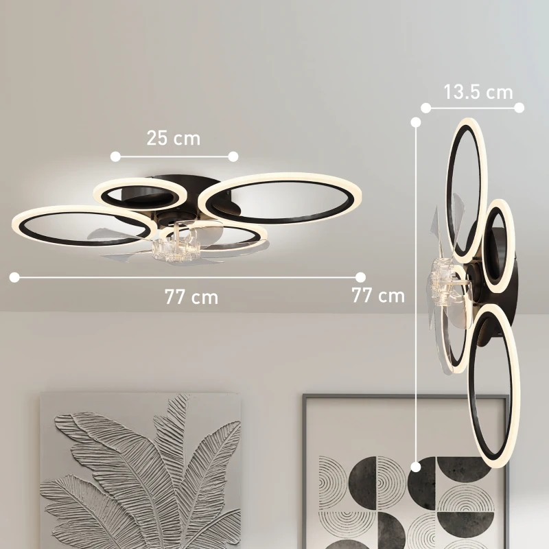 HOMCOM Ventilator de tavan cu lumină și telecomandă, Ventilator LED de tavan 77 cm cu 3 culori de lumină, 6 trepte, temporizator