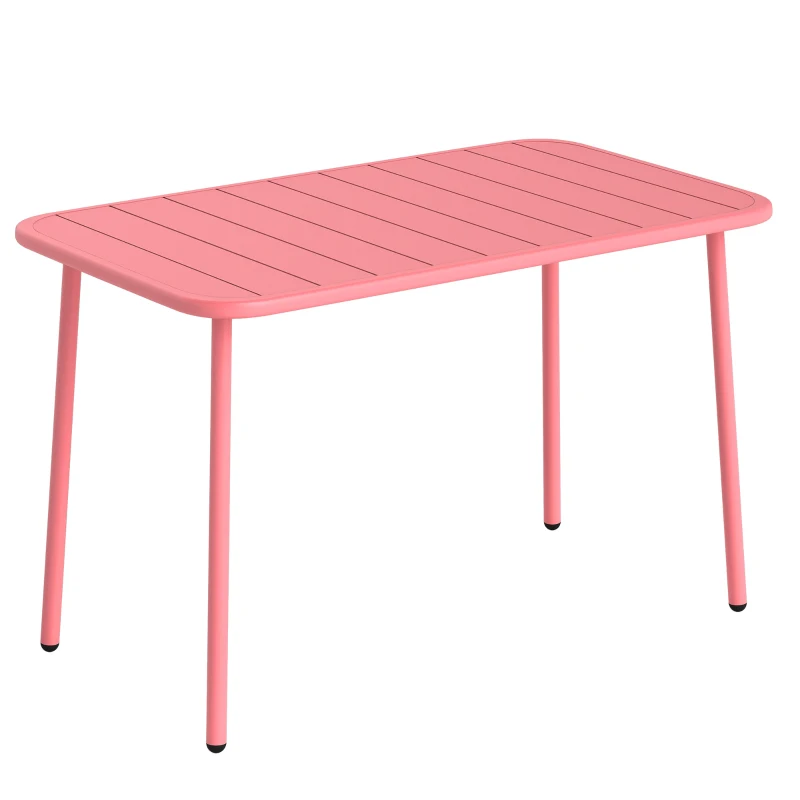 Outsunny Table de Salle à Manger Extérieure 120 x 70 cm pour 4 Personnes, Table de Jardin Rectangulaire avec Plateau à Lattes et Bords Arrondis, Rouge