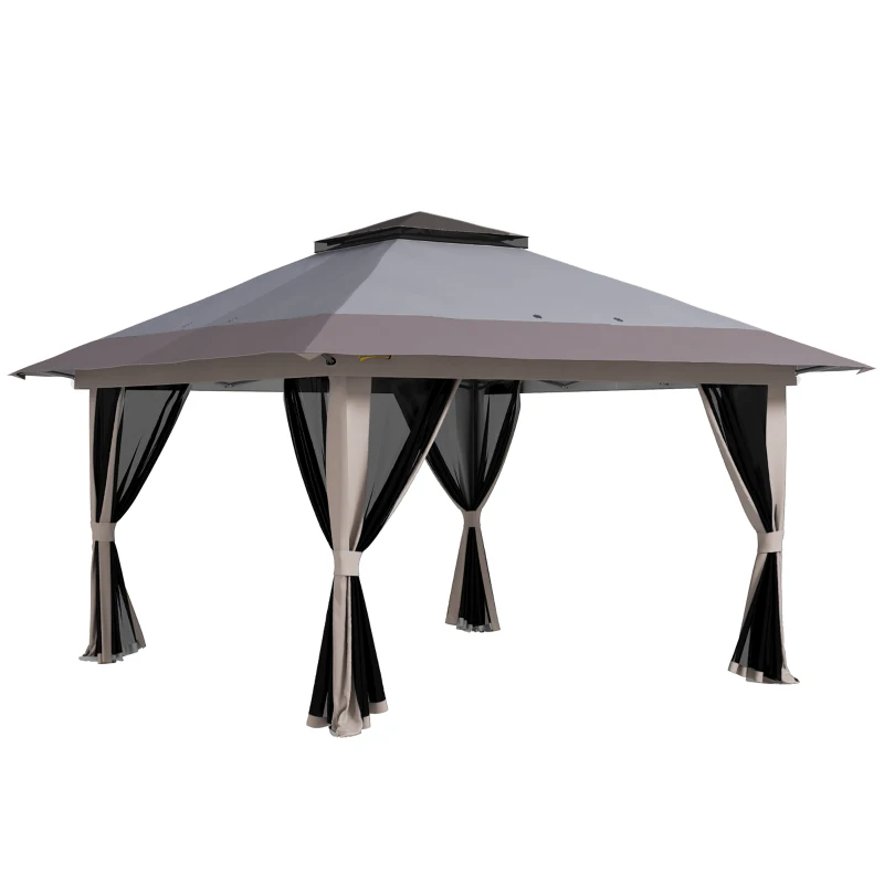 Outsunny Tonnelle Pliante Pop-up à Hauteur Réglable Protection UV50+ Double Toit et Moustiquaires 4x4x2,8 m Gris clair