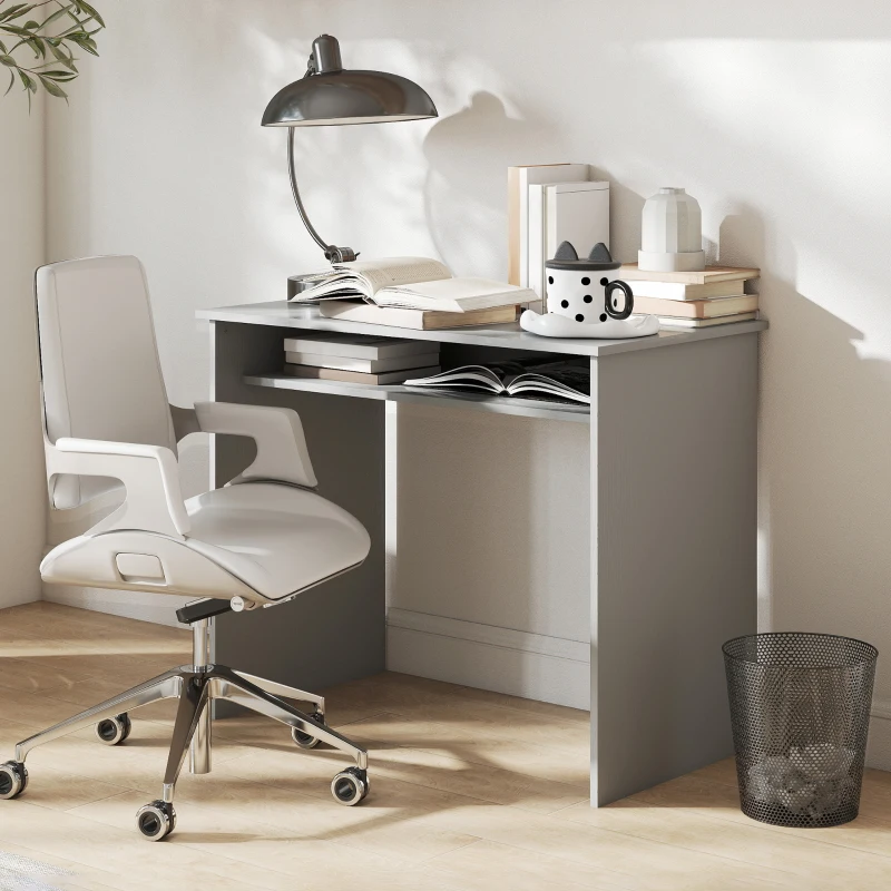 HOMCOM Computertisch kompakt, schlichtes Design mit 1 Ablage, Spanplatte, dim. 90l x 50P x 74H cm, grau