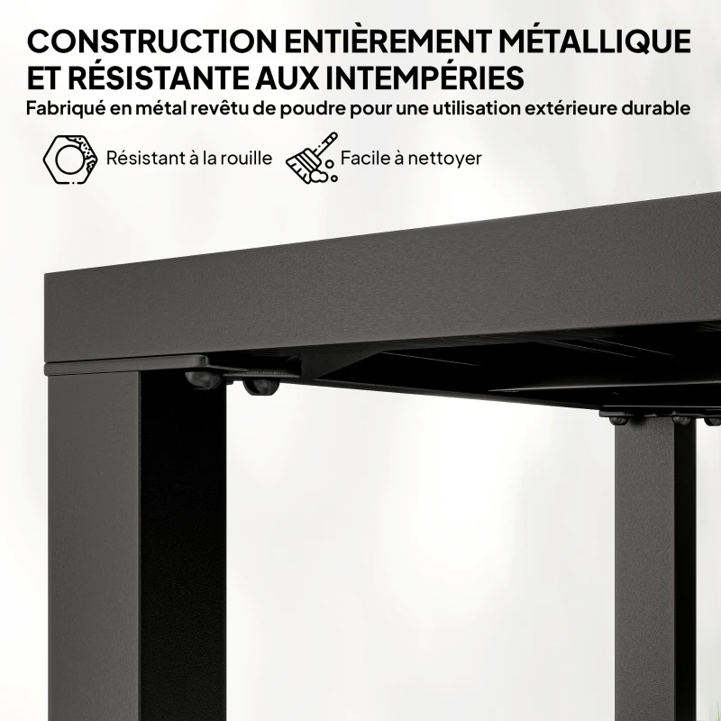 Outsunny Table de jardin carrée, table de terrasse, cadre en métal, intérieur et extérieur, pour balcon, porche, patio, noir