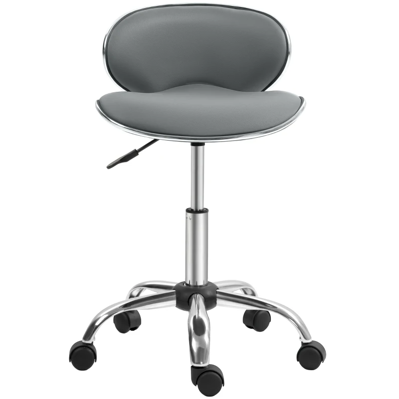 HOMCOM Rollenhocker Arbeitshocker höhenverstellbar 44-56 cm mit Rückenlehne, 360° drehbar, grau