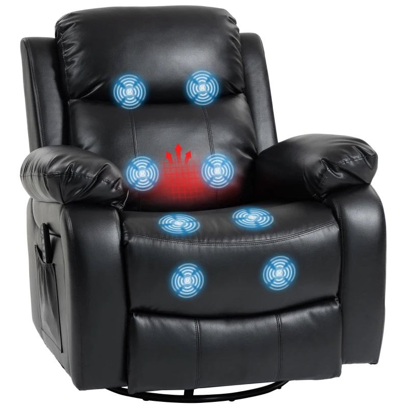 HOMCOM Fauteuil de massage avec 8 têtes vibrantes, fauteuil relax, dossier réglable + repose-pieds, Noir