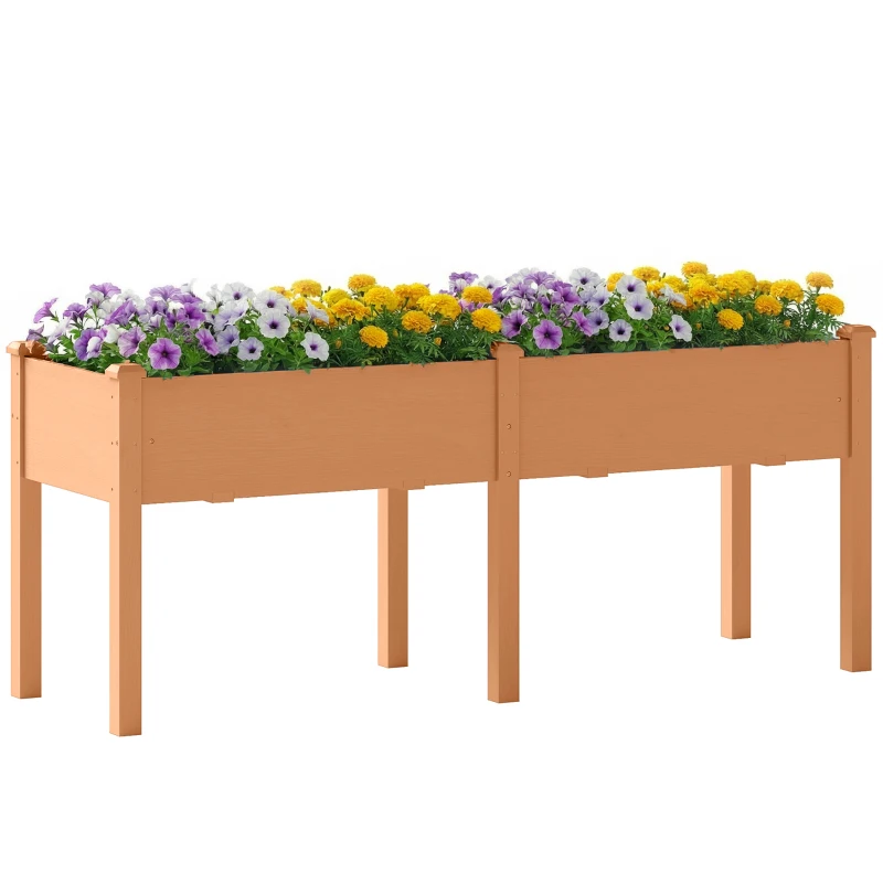 Outsunny Erhöhtes Hochbeet aus Holz 184x59x76,5 cm mit 6 Ablauflöchern für Anbau, Pflanzen, Blumen, Braun