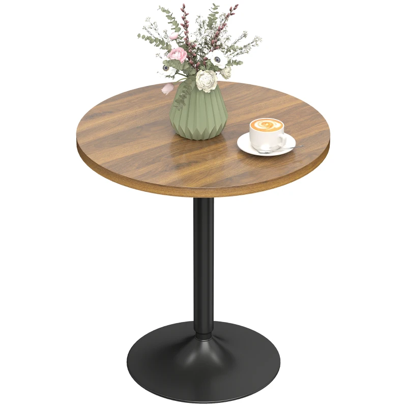 HOMCOM Masă de bar rotundă 60 cm, masă înaltă de bucătărie cu piciorușe antiderapante, pentru bucătărie, living, nuc