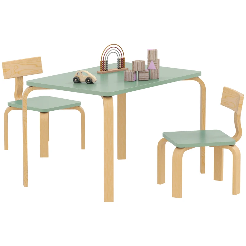 AIYAPLAY Tavolo per bambini con 2 sedie, in legno per disegnare, giocare e studiare, 78x53x53 cm, verde