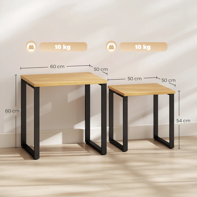HOMCOM Set de 2 tables basses Table de salon avec cadre métallique pour salon Bois naturel