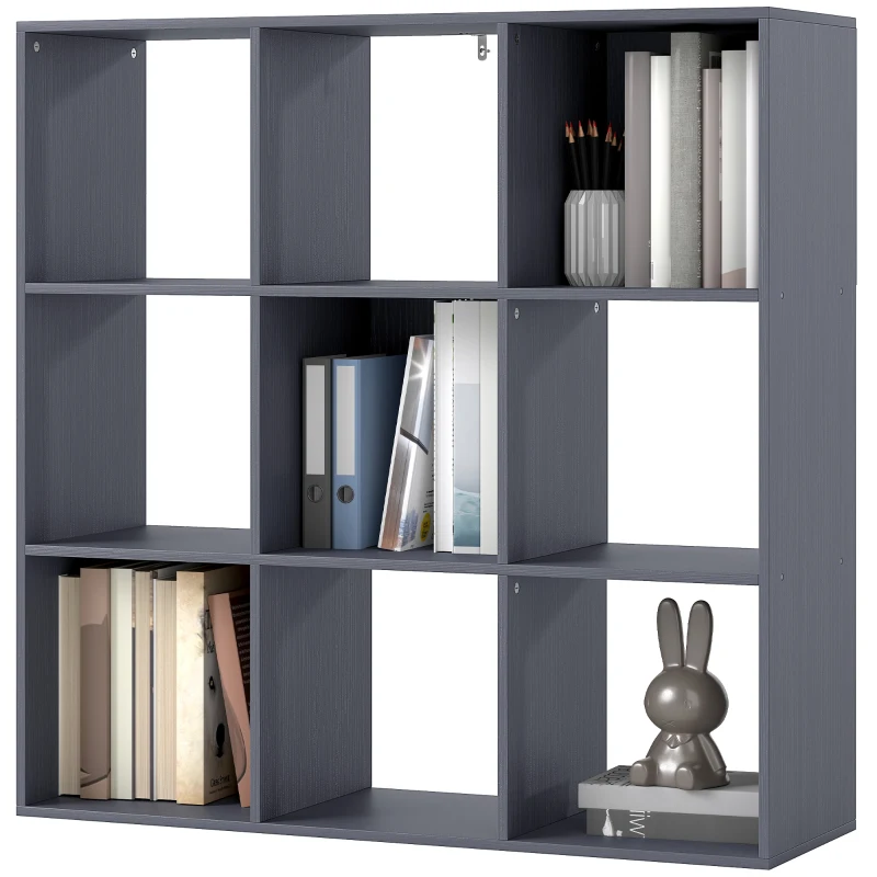 HOMCOM Bibliotecă, etajeră de depozitare în 3 niveluri cu 9 compartimente, pentru living, birou, dormitor, 91x29,5x91cm, gri