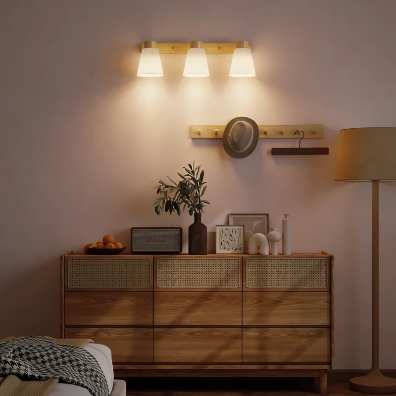 HOMCOM Lampadario da Soffitto con 3 Punti Luce Regolabili a 90° e Attacchi E27, Colore Legno