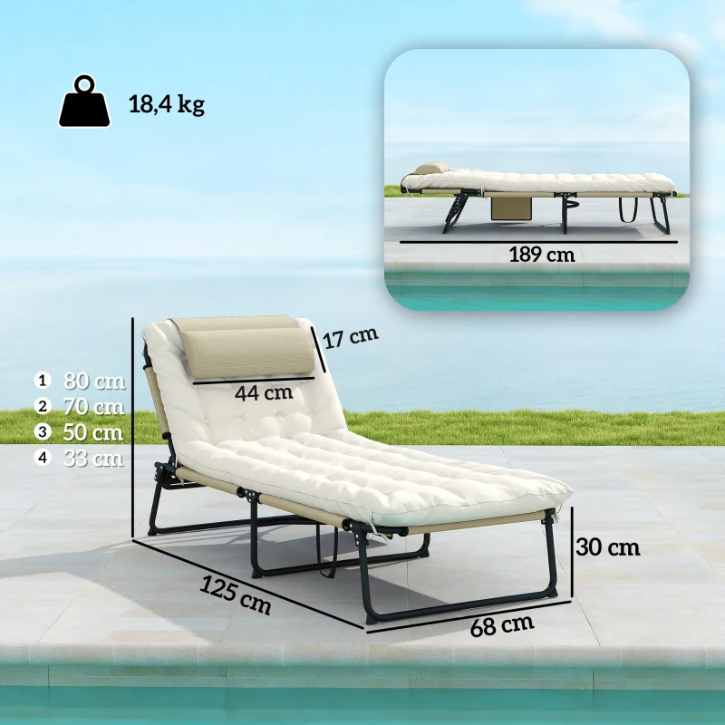 Outsunny Set mit 2 klappbaren Sonnenliegen mit 4-fach verstellbarer Rückenlehne - Kopfstütze und dicke Matratze beige