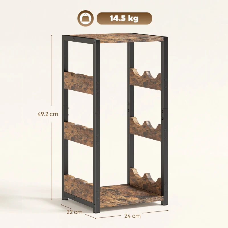 HOMCOM Wine Rack, wavy shelves, adjustable feet, rustic brown, black.