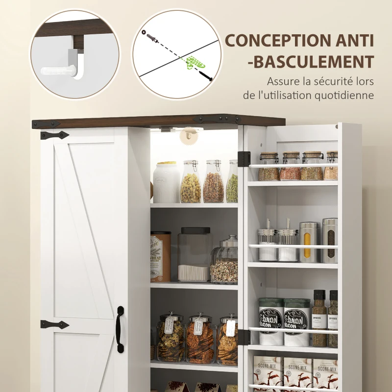 HOMCOM Buffet da Cucina, Mobile da Cucina per Riporre, con 12 Ripiani sulle Ante e Luce LED Magnetica, 60x40x120 cm, Bianco