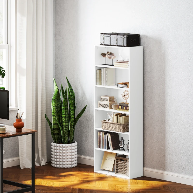 HOMCOM 6-stufiges Aufbewahrungsregal mit verstellbaren Einlegeböden für Wohnzimmer, Schlafzimmer, Büro, 60x24x158,5cm, weiß