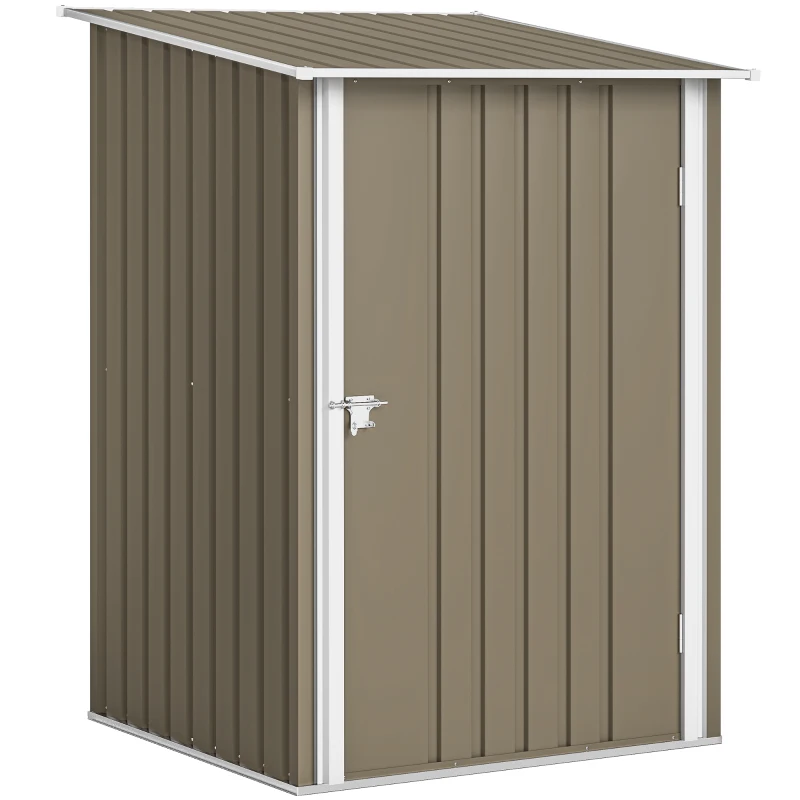 Outsunny Abri de Jardin à Outils en Acier Galvanisé avec Porte, 100x104x160 cm, Marron et Blanc