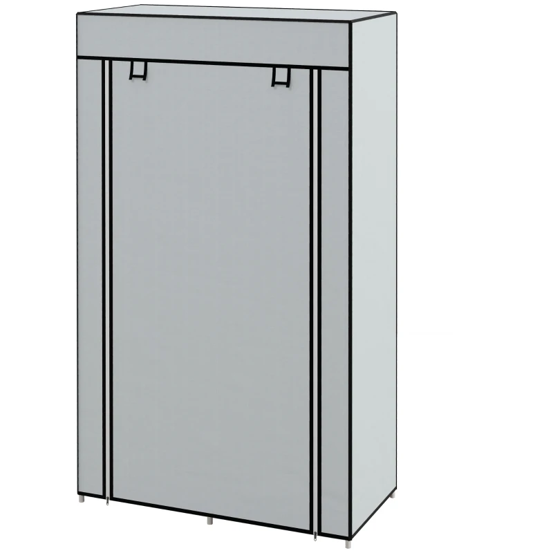 HOMCOM Armadio in tessuto con asta appendiabiti e 2 cassetti, 83x42,5x162,5 cm, Grigio