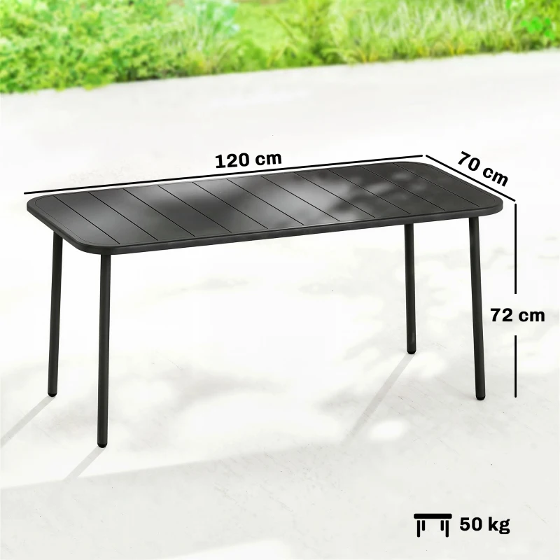Outsunny Mesa de Comedor de Jardín Rectangular 120x70x72 cm de Acero con Tablero con Listones para 4 Personas Gris